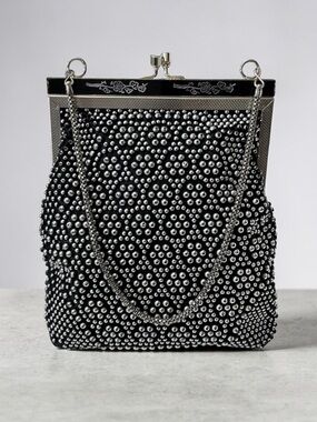 Vintage Elegant Black Beaded Evening Handbag Clutch